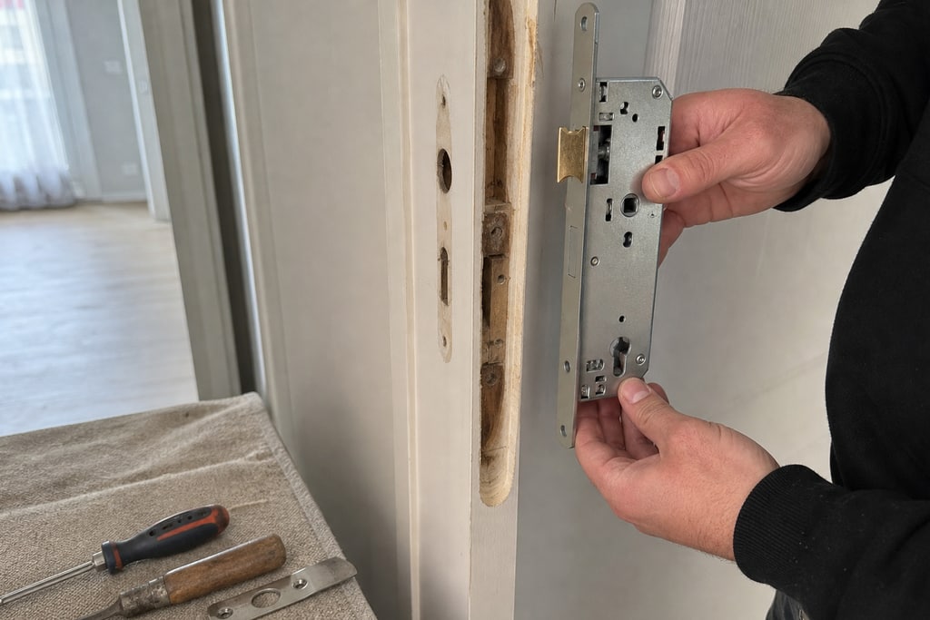 changement de serrure par serrurier mains visibles
